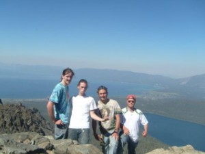 Zach, Me, Chris, and Pete on top of Mt. Tallac.  Lake Tahoe is the lake on the left and Fallen Leaf Lake on the right.